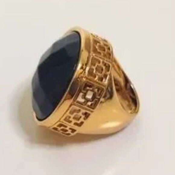 💕TRINA TURK💕 Shanghai Cocktail Ring ~ Resin Black & Gold NWT - Picture 6 of 15
